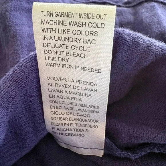 NWT Democracy Blouse XS Blue Crinkle Gauze Embroidered Short Sleeve Smocked - Picture 11 of 11